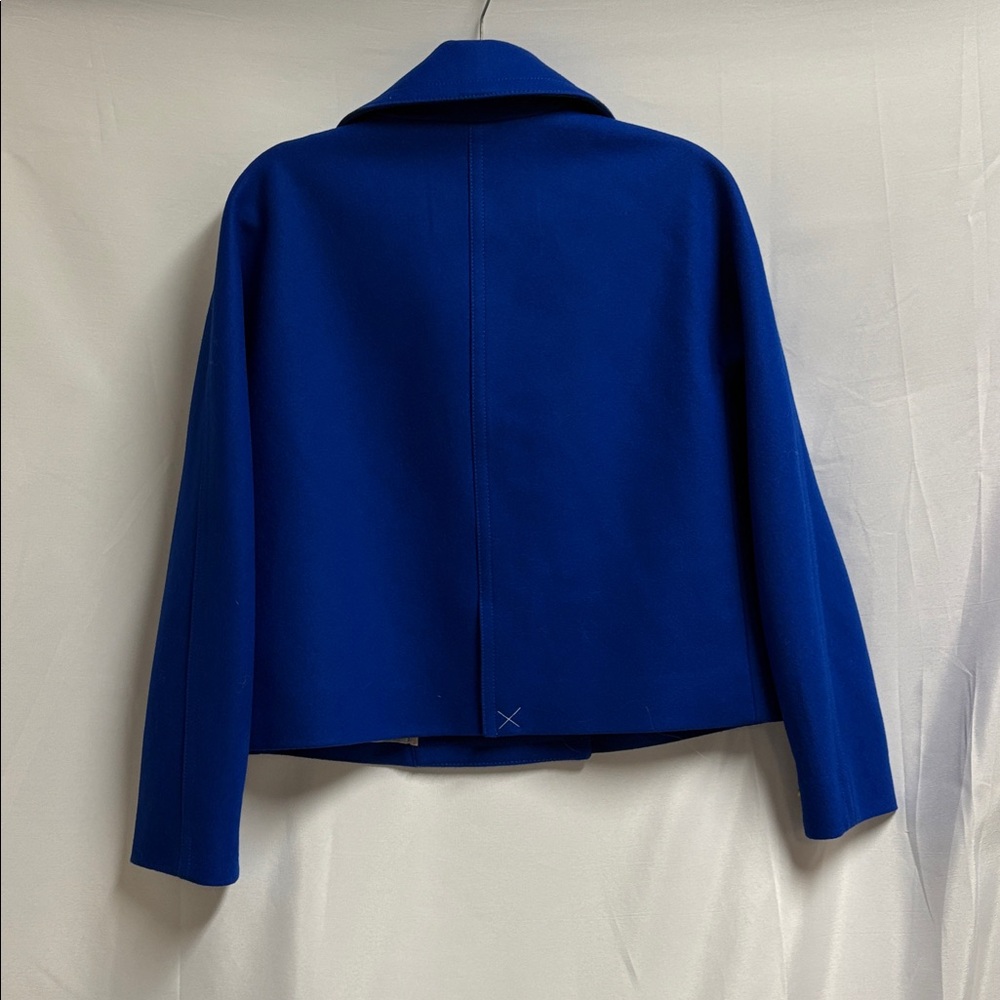 J. Crew Melton Wool Double Breasted Cropped Pea Coat Royal Blue Size 8 NWT - Picture 3 of 8